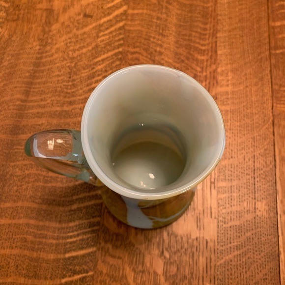 Cream, Olive Green With A Streak Of Black Art Glass Pitcher/Vase - Picture 3 of 4